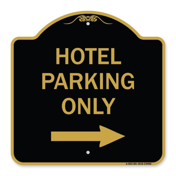 Signmission Hotel Parking With Right Arrow, Black & Gold Aluminum Architectural Sign, 18" x 18", BG-1818-23900 A-DES-BG-1818-23900 - main